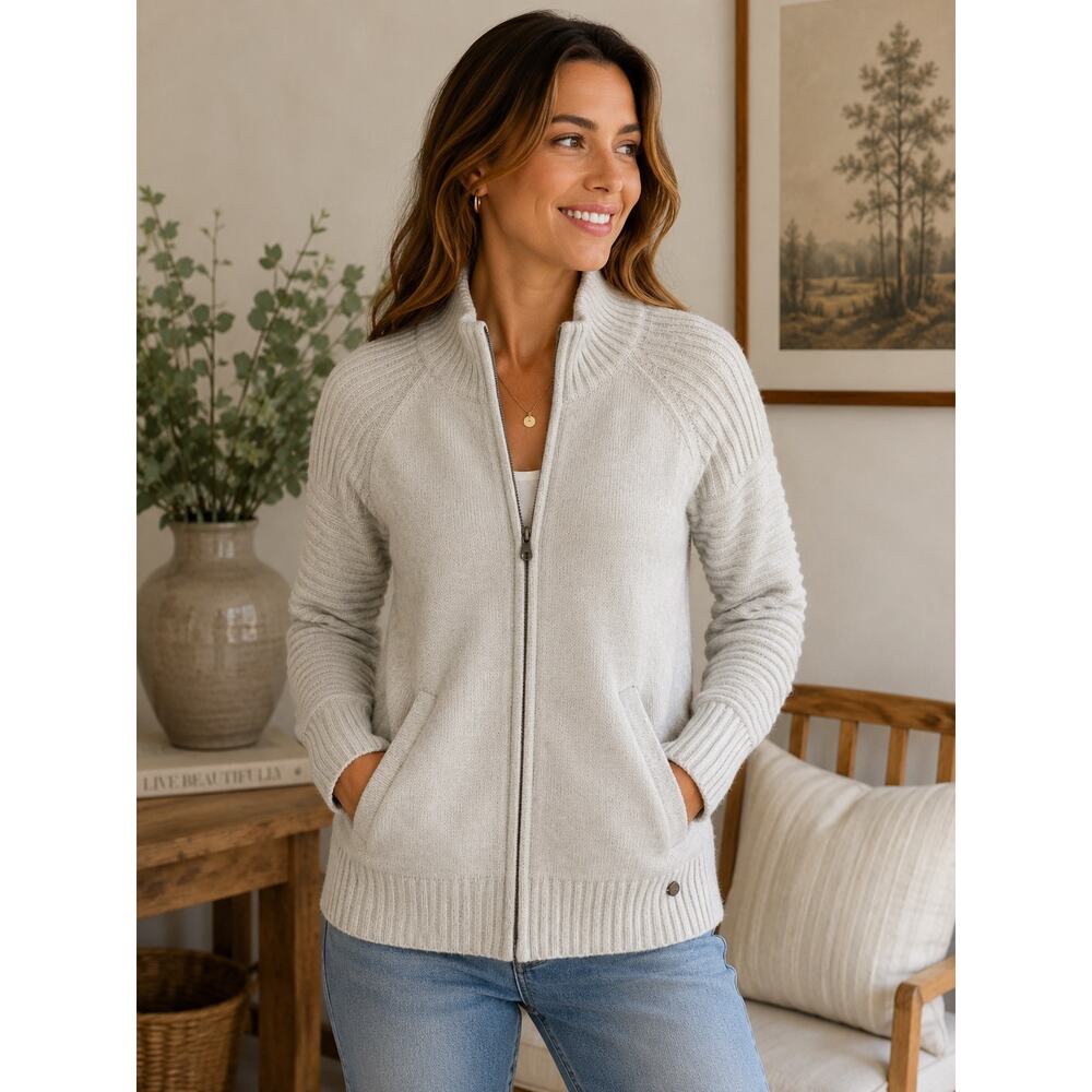 Royal Robbins Women’s Small Merino Wool Linen Full Zip Cardigan Sweater Oatmeal
